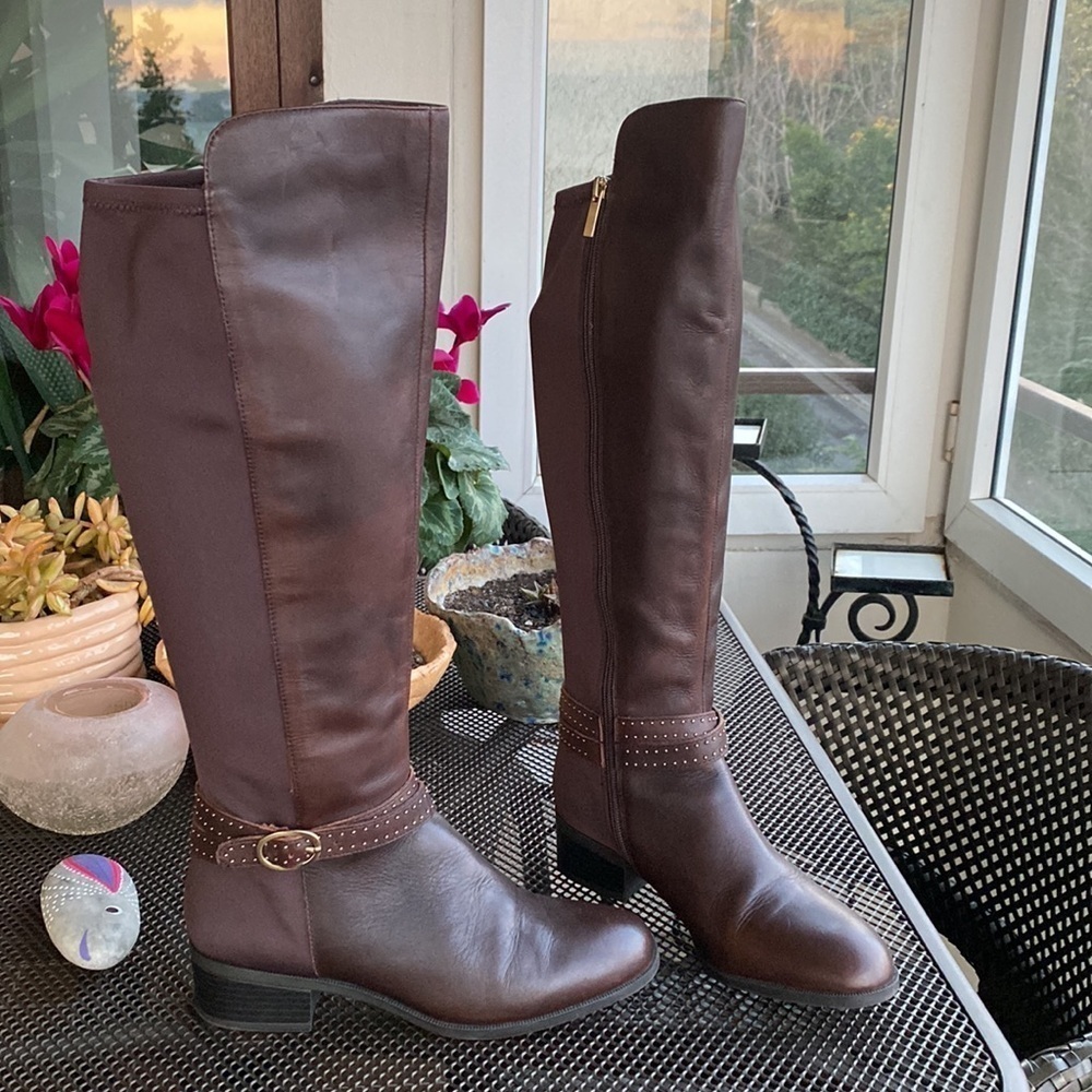 Bandolino Brown leather riding tall boots women size 7.5 - Picture 3 of 17